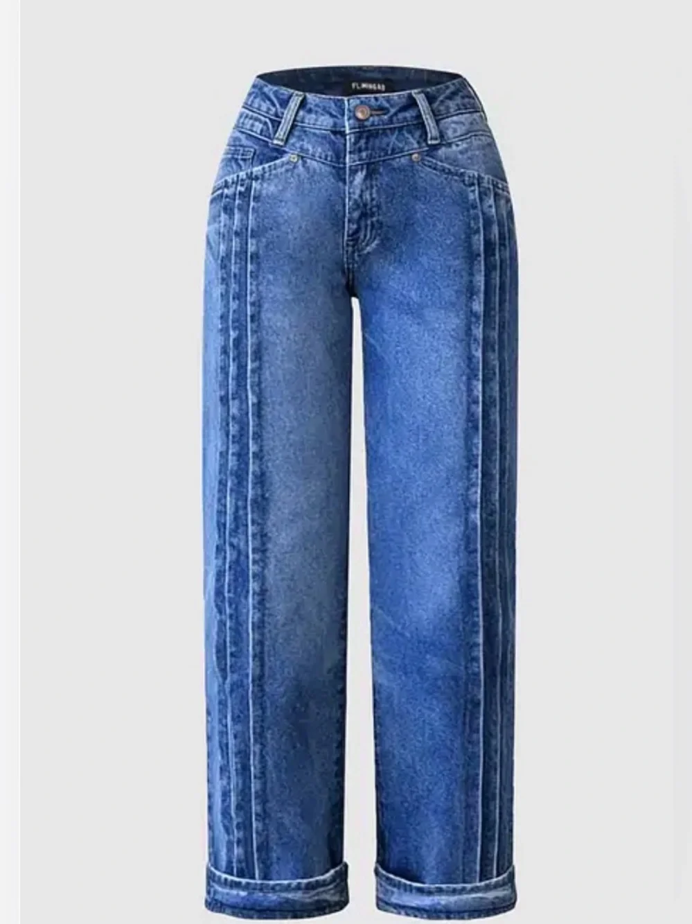 Wash Pleated High Rise Straight Leg Crop Jeans Without Belt 2XL FG30-22